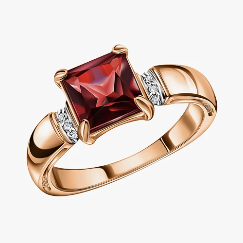 Золотое кольцо с бриллиантами и гранатами