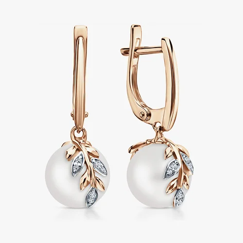 Золотые серьги с бриллиантами и жемчугами