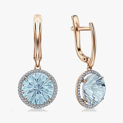 Золотые серьги с бриллиантами и топазами